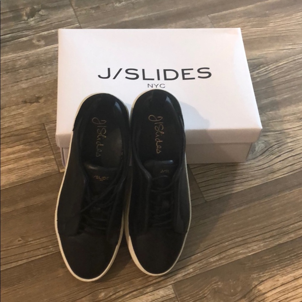 J/Slides Black Leather and Suede Sneakers